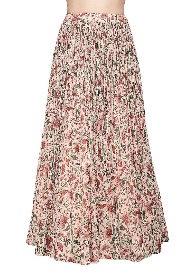 Brown Embroidered Blouse & Floral Printed Wedding Lehenga Skirt by Samatvam By Anjali Bhaskar at Pernia's Pop Up Shop
