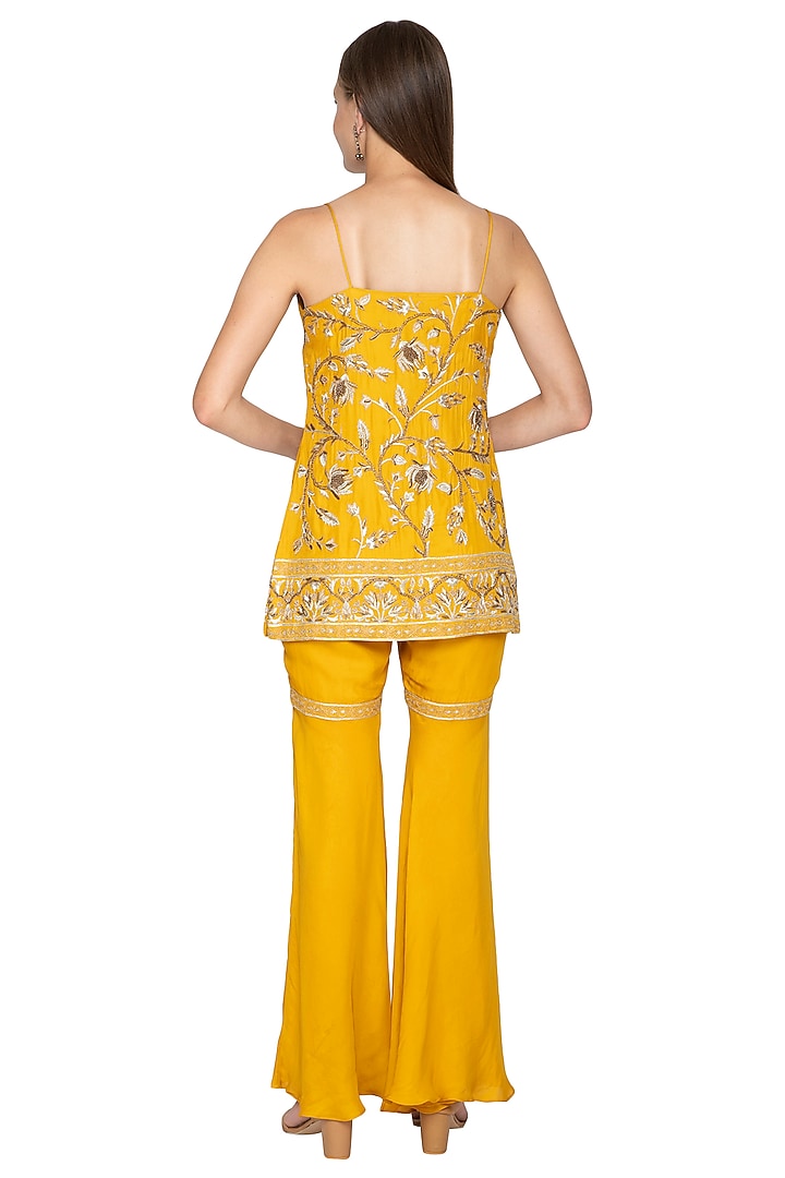 Mustard Yellow Embroidered Wedding Sharara Set by Samatvam By Anjali Bhaskar at Pernia's Pop Up Shop