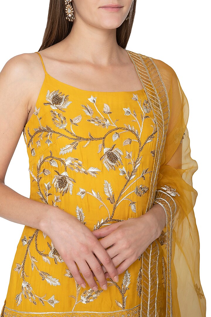 Mustard Yellow Embroidered Wedding Sharara Set by Samatvam By Anjali Bhaskar at Pernia's Pop Up Shop