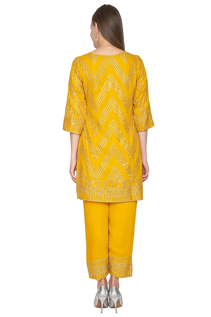 Mustard Yellow Hand Embroidered Kurta Set by Samatvam By Anjali Bhaskar at Pernia's Pop Up Shop