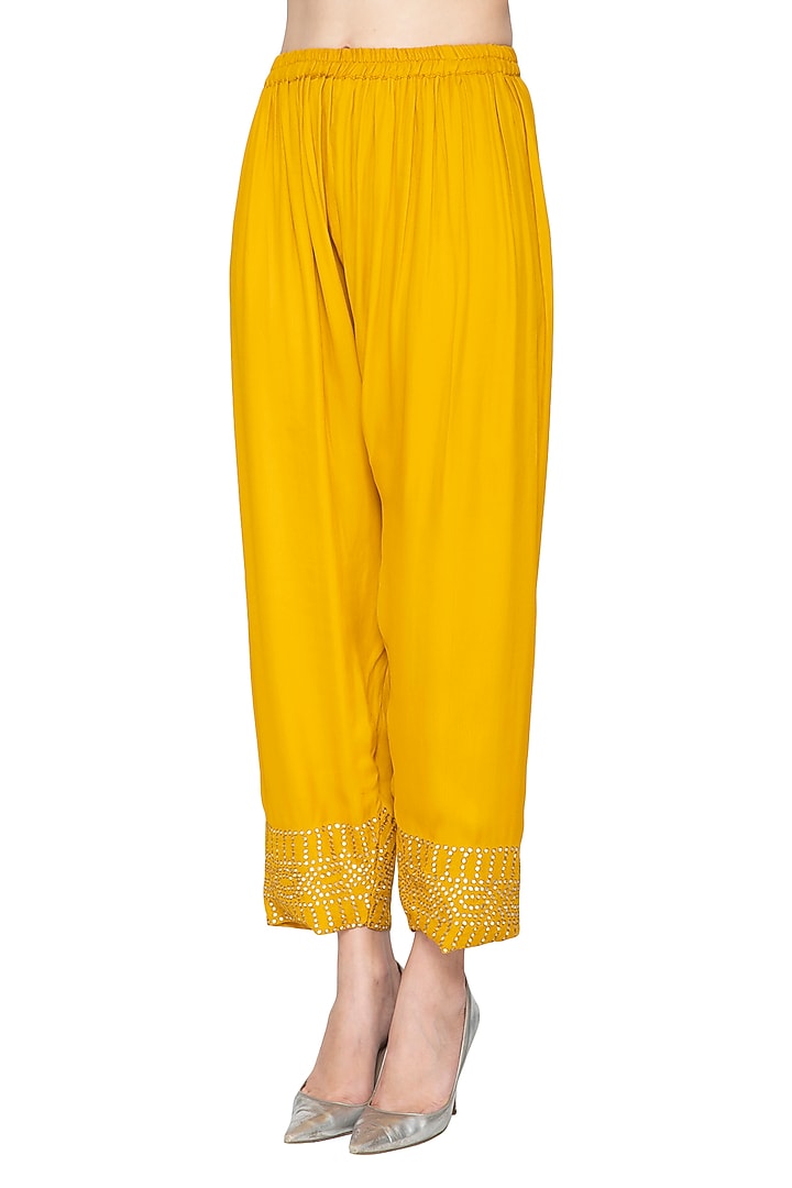 Mustard Yellow Hand Embroidered Kurta Set by Samatvam By Anjali Bhaskar at Pernia's Pop Up Shop