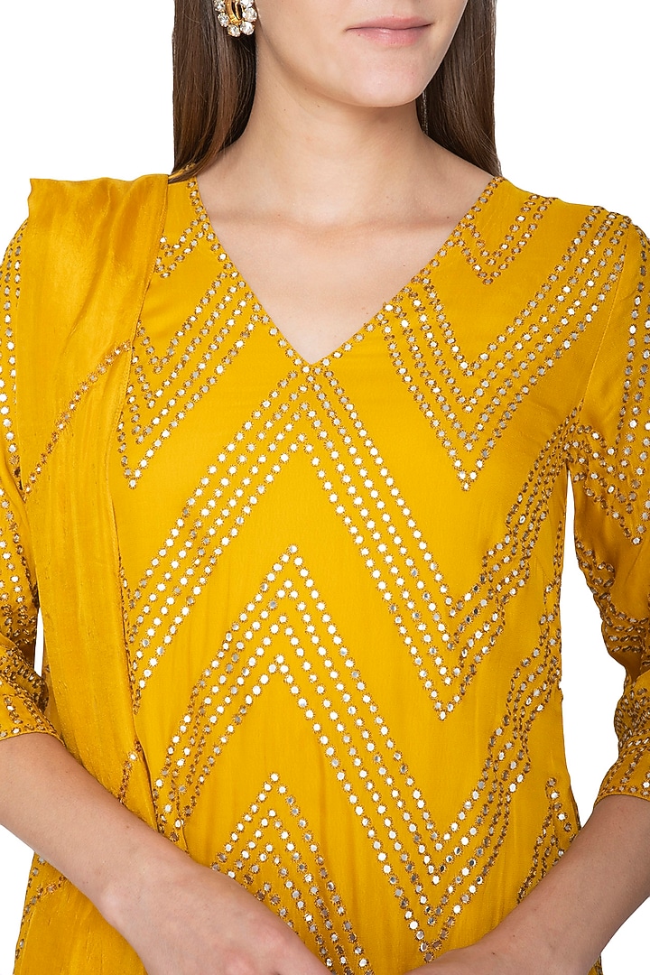Mustard Yellow Hand Embroidered Kurta Set by Samatvam By Anjali Bhaskar at Pernia's Pop Up Shop