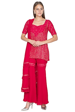 Fuchsia Pink Embroidered Sharara Set by Samatvam By Anjali Bhaskar