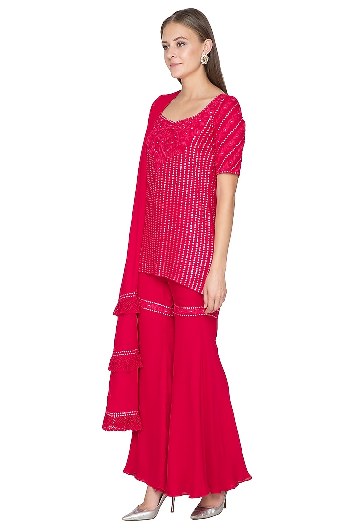 Fuchsia Pink Embroidered Wedding Sharara Set by Samatvam By Anjali Bhaskar at Pernia's Pop Up Shop