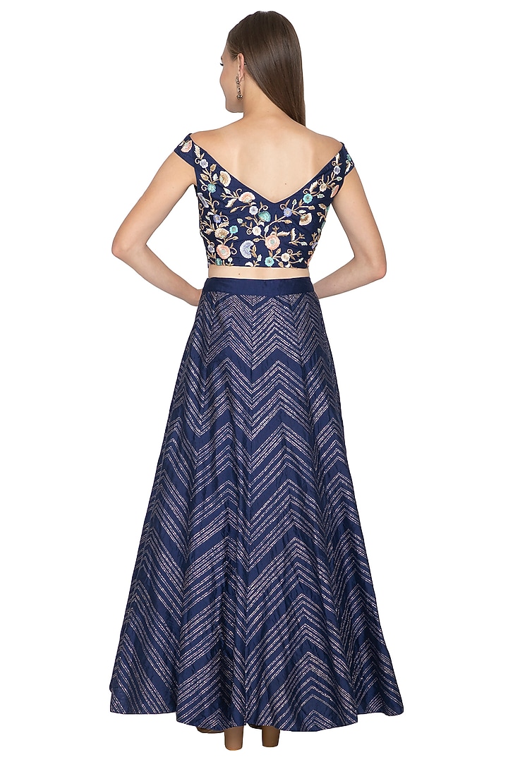 Midnight Blue Embroidered Blouse With Wedding Lehenga Skirt by Samatvam By Anjali Bhaskar at Pernia's Pop Up Shop