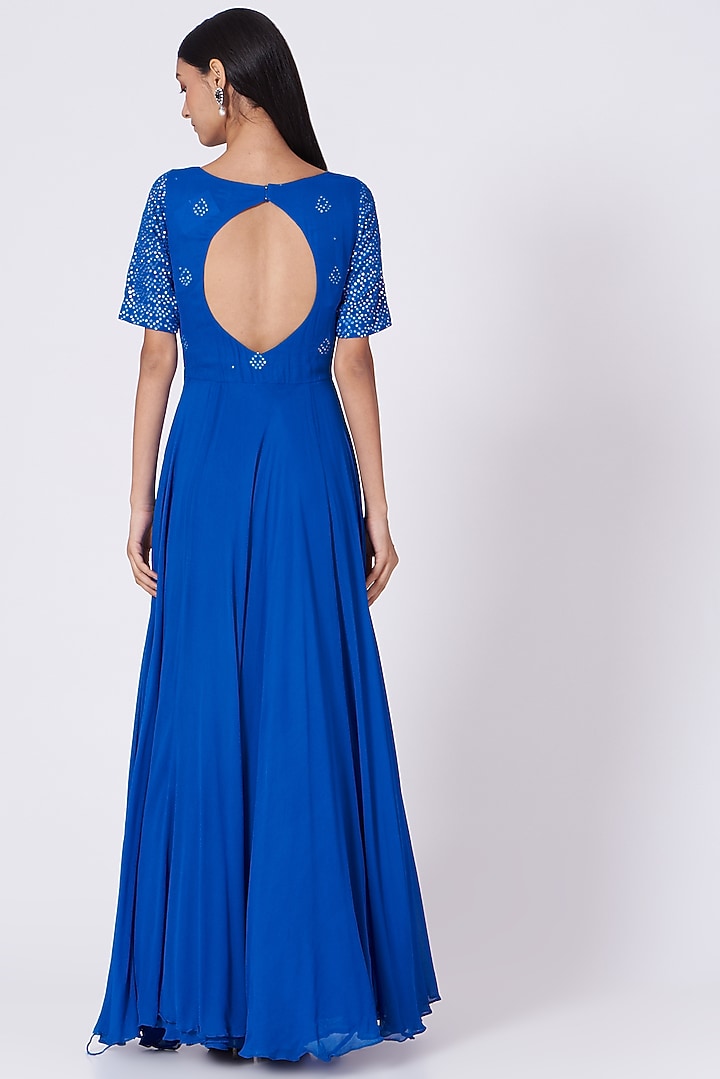 Cobalt Blue Hand Embroidered Wedding Anarkali Set by Samatvam By Anjali Bhaskar at Pernia's Pop Up Shop