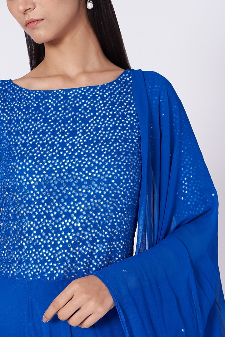 Cobalt Blue Hand Embroidered Wedding Anarkali Set by Samatvam By Anjali Bhaskar at Pernia's Pop Up Shop