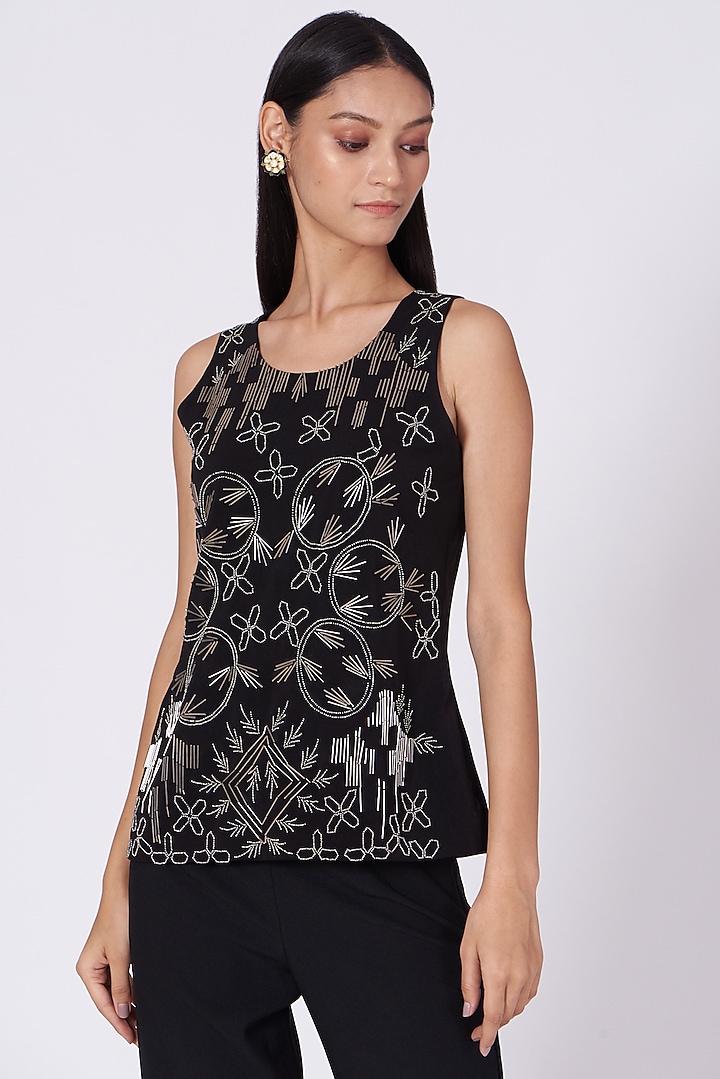 Black Embellished Top by Samatvam By Anjali Bhaskar at Pernia's Pop Up Shop