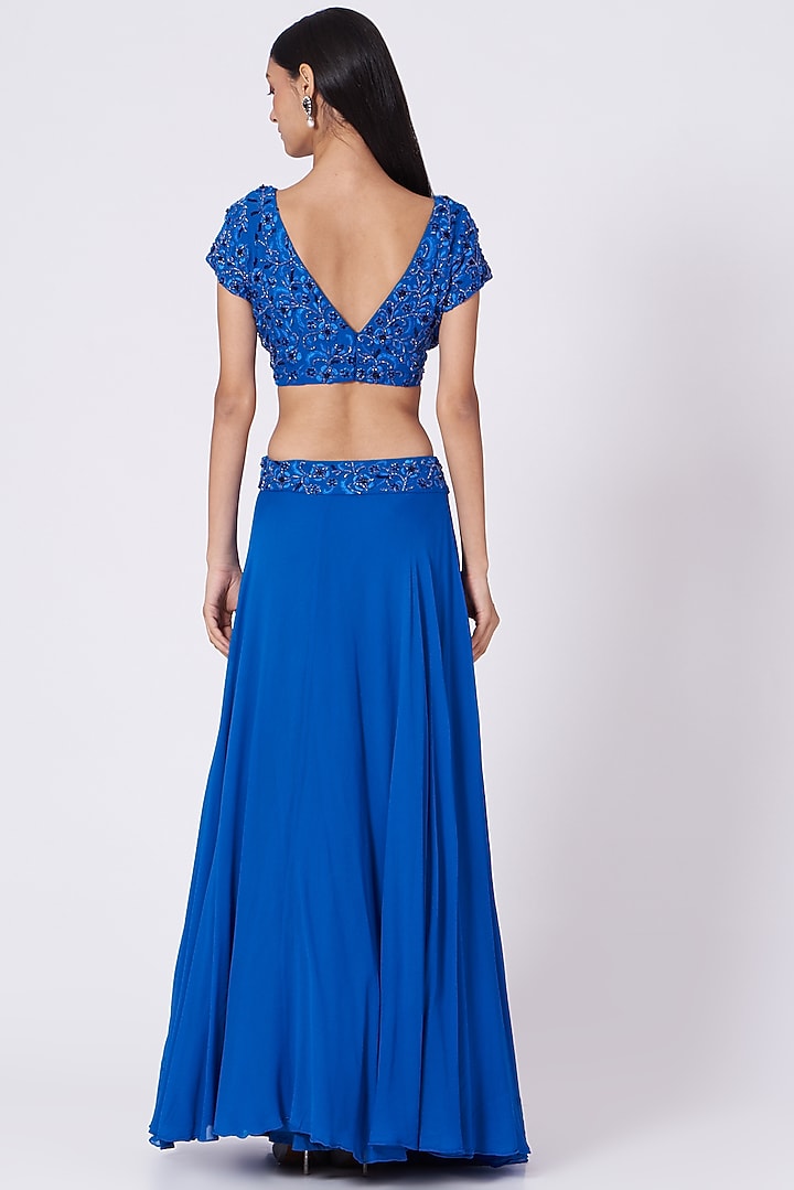 Cobalt Blue Embroidered Wedding Lehenga Set by Samatvam By Anjali Bhaskar at Pernia's Pop Up Shop