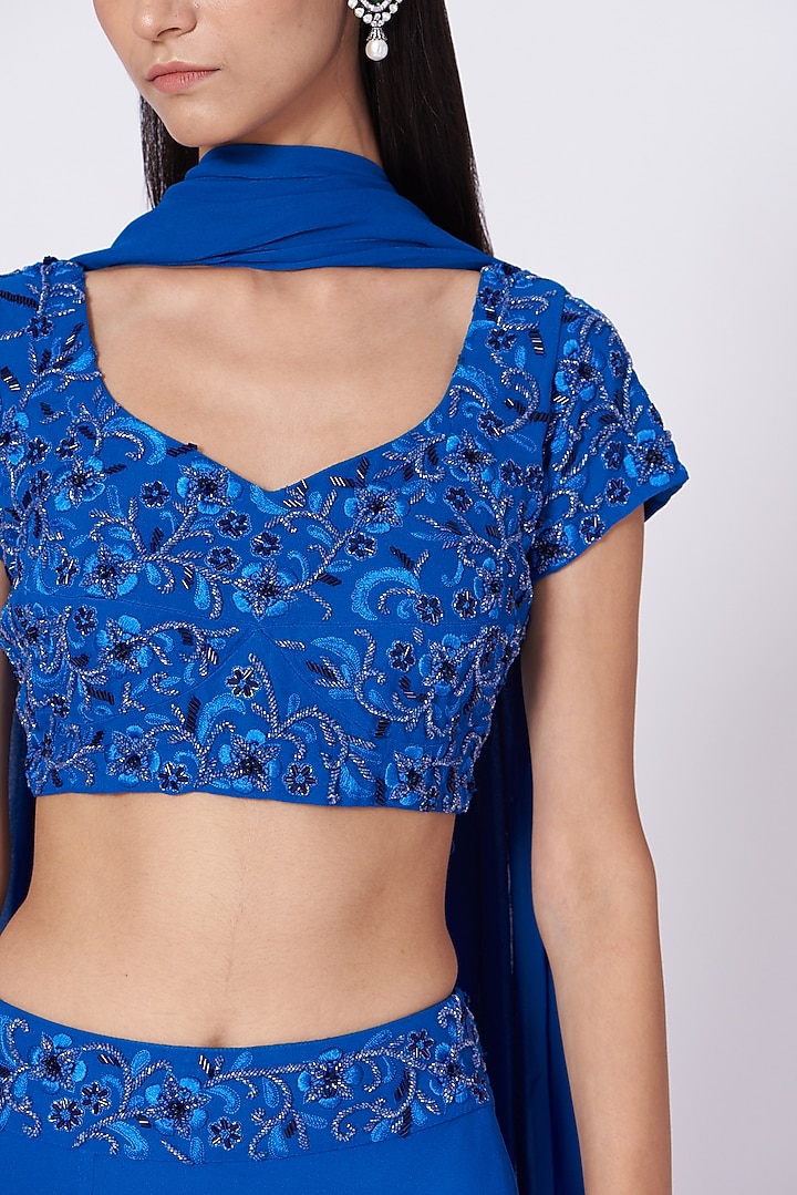 Cobalt Blue Embroidered Wedding Lehenga Set by Samatvam By Anjali Bhaskar at Pernia's Pop Up Shop