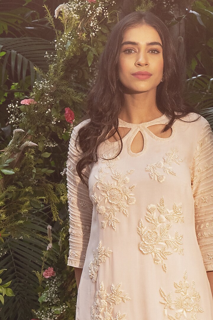 Pale Pink Blended Georgette Party Wear Sharara Set by Samatvam By Anjali Bhaskar at Pernia's Pop Up Shop