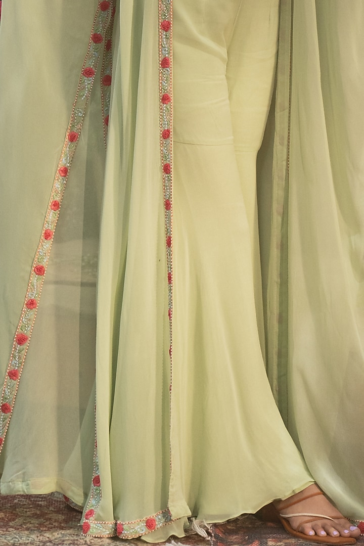 Pista Green Viscose Georgette Hand Embroidered Cape Set by Samatvam By Anjali Bhaskar at Pernia's Pop Up Shop