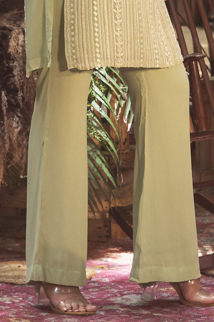 Pista Green Viscose Georgette Hand Embroidered Kurta Set by Samatvam By Anjali Bhaskar at Pernia's Pop Up Shop