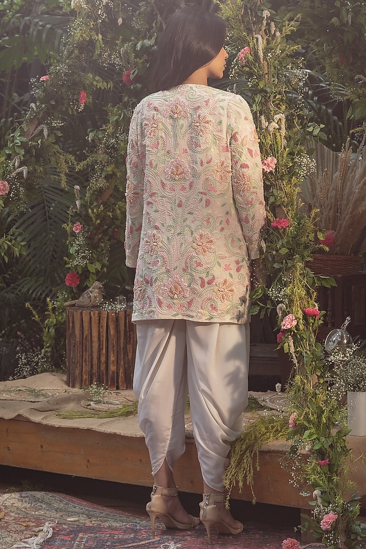 Ivory Viscose Crepe Dhoti Jumpsuit With Jacket by Samatvam By Anjali Bhaskar at Pernia's Pop Up Shop