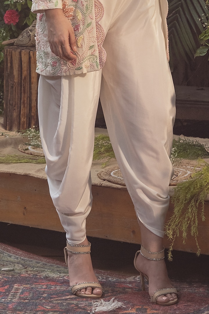 Ivory Viscose Crepe Dhoti Jumpsuit With Jacket by Samatvam By Anjali Bhaskar at Pernia's Pop Up Shop