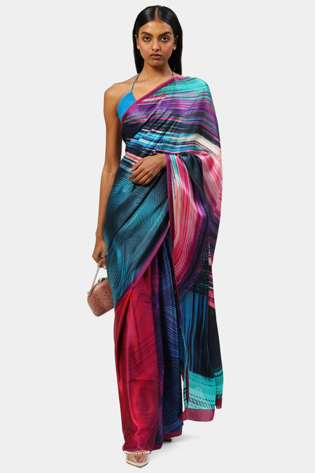 Multi-Colored Georgette & Satin Printed Party Wear Saree by Satya Paul at Pernia's Pop Up Shop