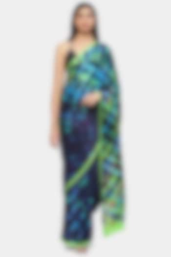Royal Blue & Green Satin Georgette Party Wear Saree by Satya Paul at Pernia's Pop Up Shop
