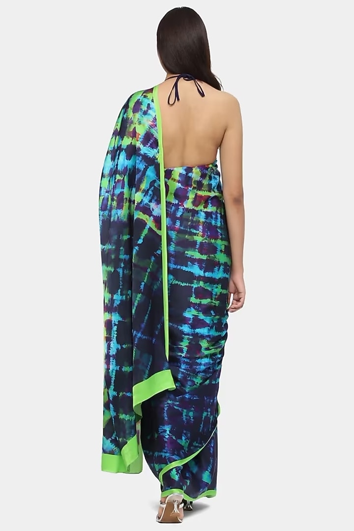 Royal Blue & Green Satin Georgette Party Wear Saree by Satya Paul at Pernia's Pop Up Shop