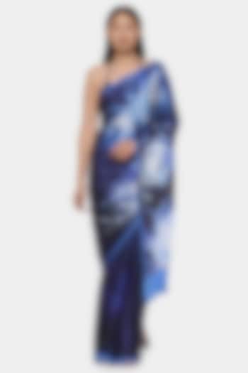 Royal Blue Satin Georgette & Soft Silk Georgette Printed Party Wear Saree by Satya Paul at Pernia's Pop Up Shop