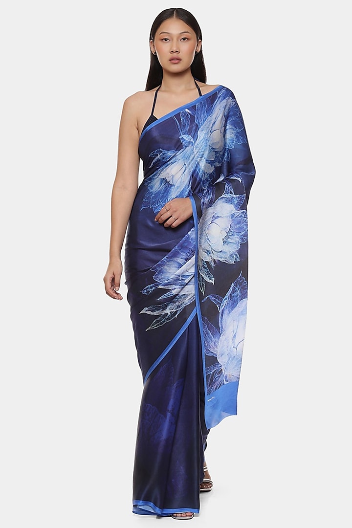Royal Blue Satin Georgette & Soft Silk Georgette Printed Party Wear Saree by Satya Paul at Pernia's Pop Up Shop