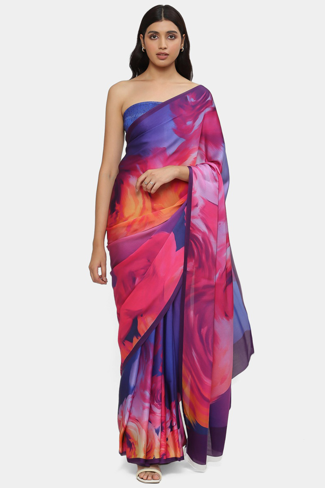 Multi-Colored Georgette Satin Party Wear Saree by Satya Paul at Pernia's Pop Up Shop