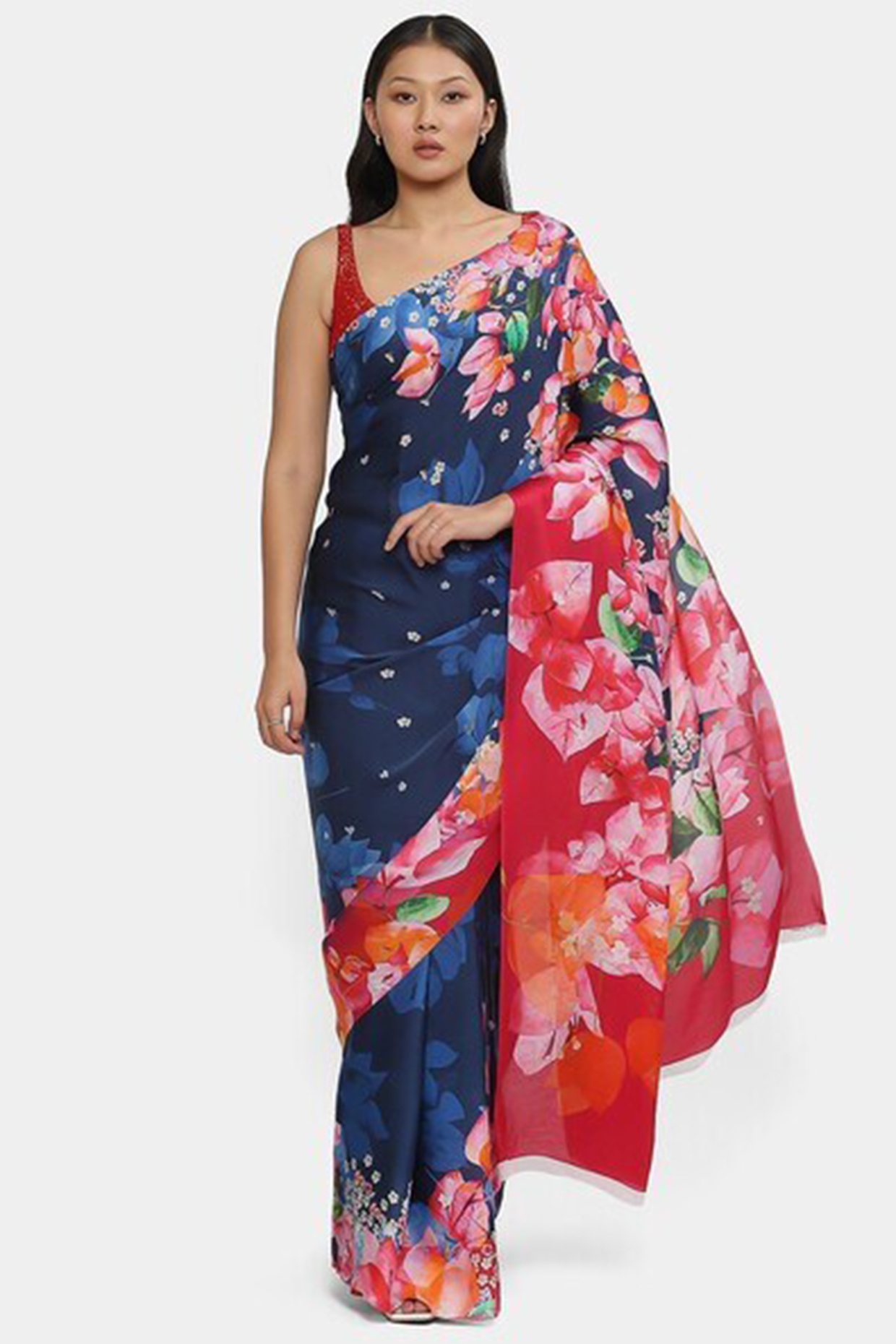 Multi-Colored Georgette Satin Floral Party Wear Saree by Satya Paul at Pernia's Pop Up Shop