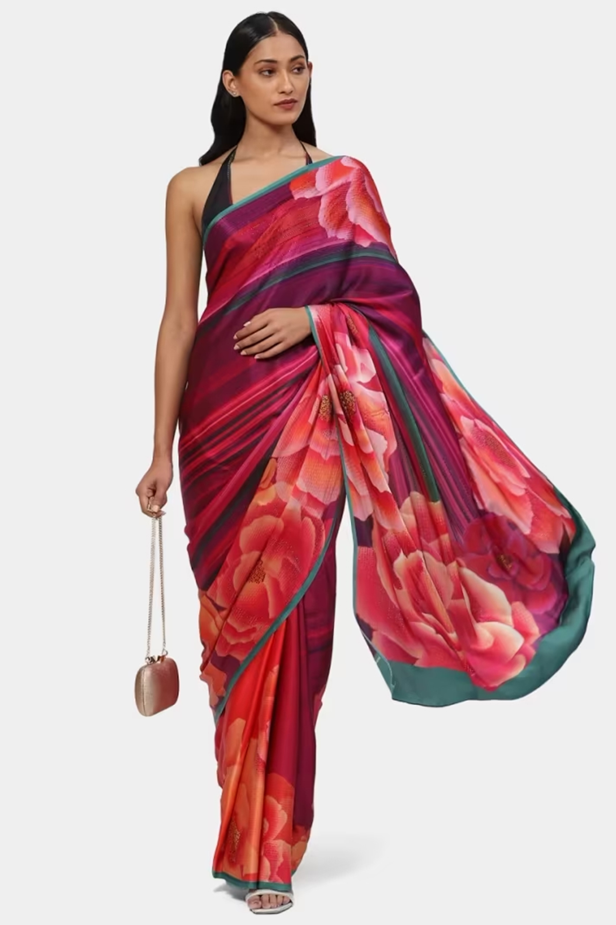 Multi-Colored Georgette Satin Wedding Saree by Satya Paul at Pernia's Pop Up Shop