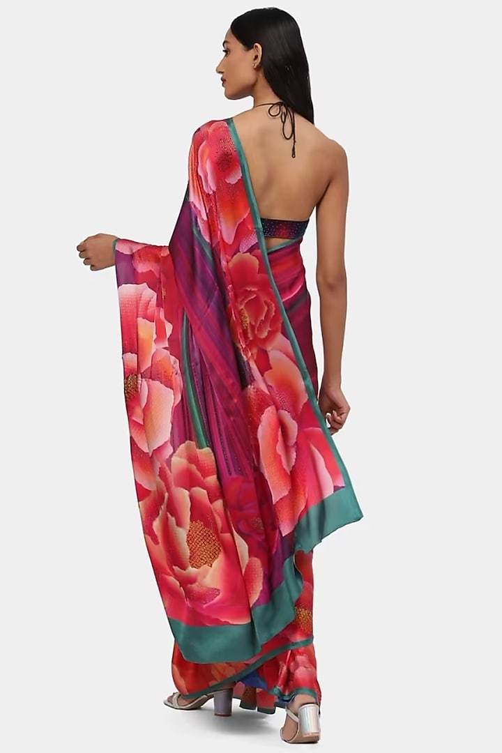 Multi-Colored Georgette Satin Wedding Saree by Satya Paul at Pernia's Pop Up Shop