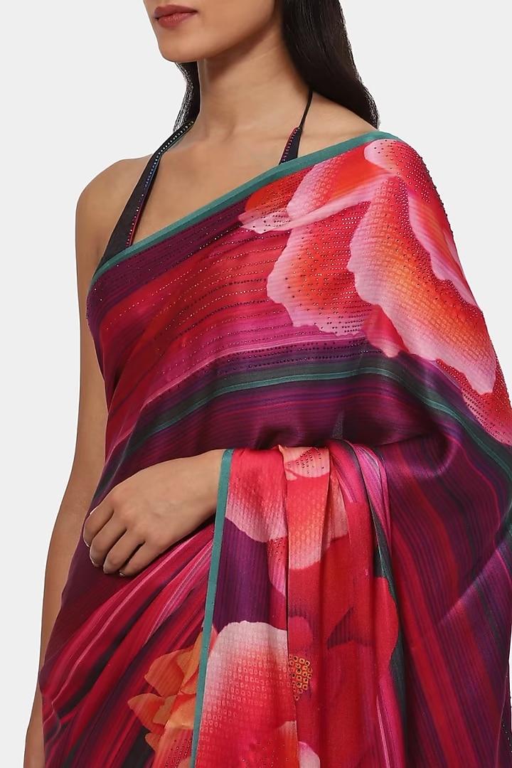 Multi-Colored Georgette Satin Wedding Saree by Satya Paul at Pernia's Pop Up Shop