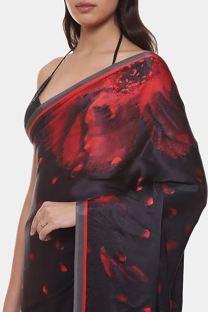 Multi-Colored Georgette Satin Printed Wedding Saree by Satya Paul at Pernia's Pop Up Shop