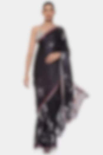 Black & White Georgette Satin Printed Wedding Saree by Satya Paul at Pernia's Pop Up Shop