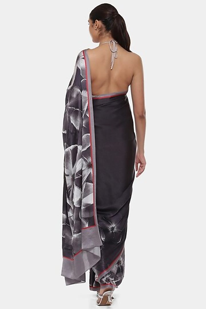 Black & White Georgette Satin Printed Wedding Saree by Satya Paul at Pernia's Pop Up Shop