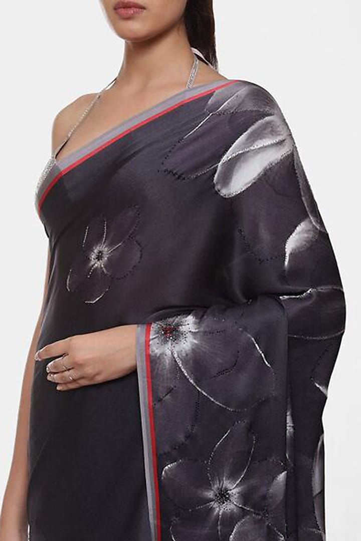 Black & White Georgette Satin Printed Wedding Saree by Satya Paul at Pernia's Pop Up Shop