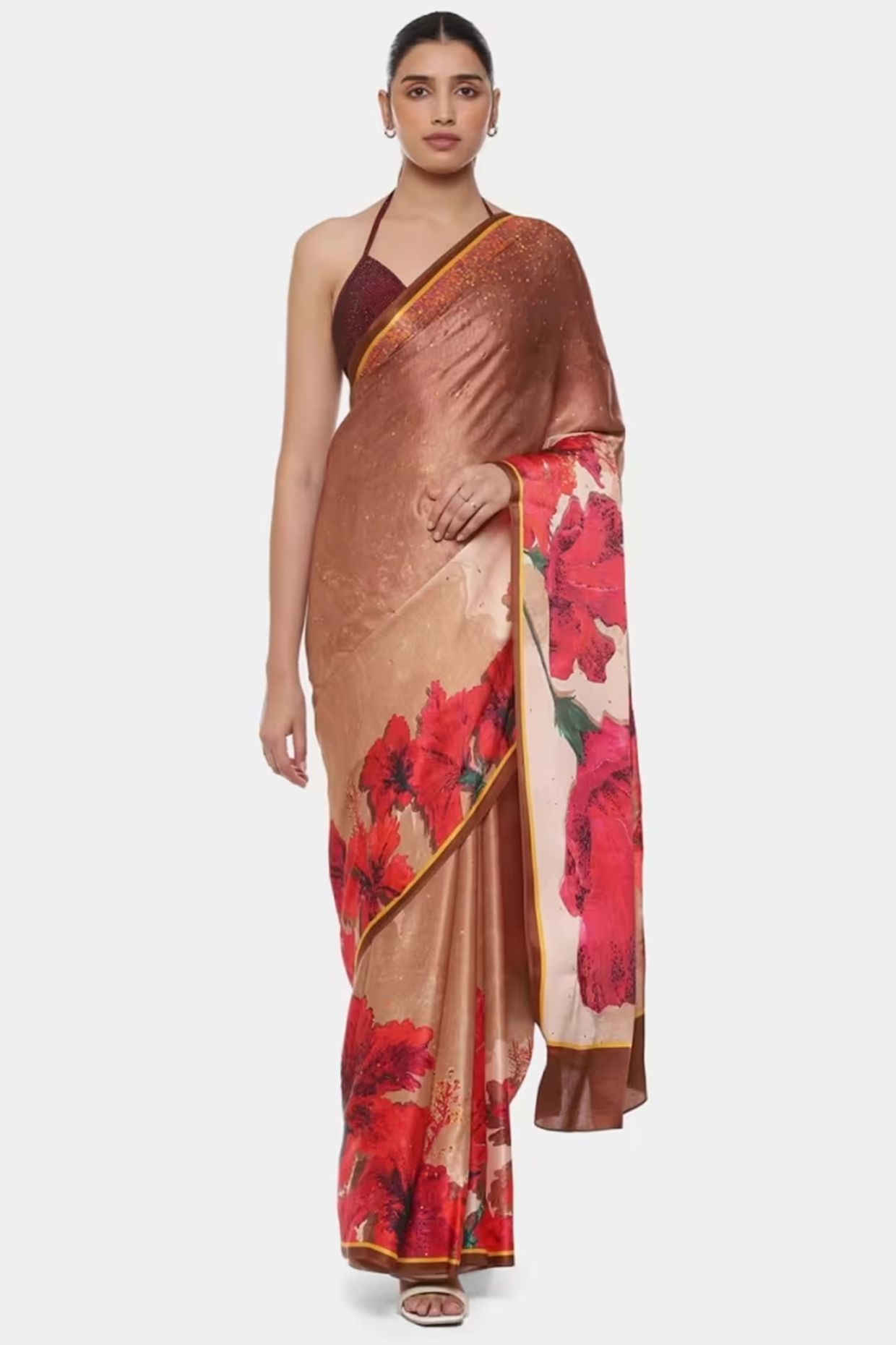 Multi-Colored Satin Georgette Floral Wedding Saree by Satya Paul at Pernia's Pop Up Shop