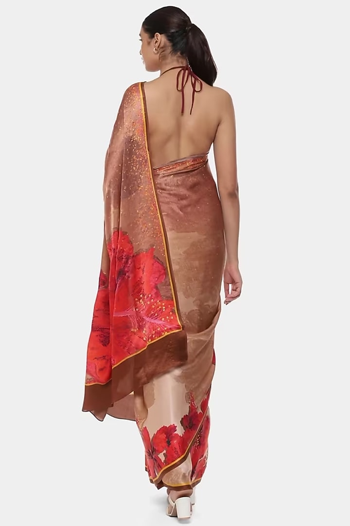 Multi-Colored Satin Georgette Floral Wedding Saree by Satya Paul at Pernia's Pop Up Shop