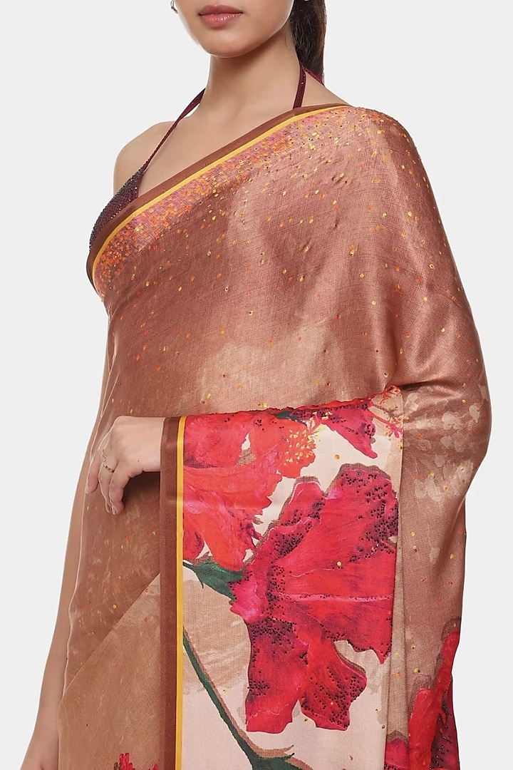 Multi-Colored Satin Georgette Floral Wedding Saree by Satya Paul at Pernia's Pop Up Shop