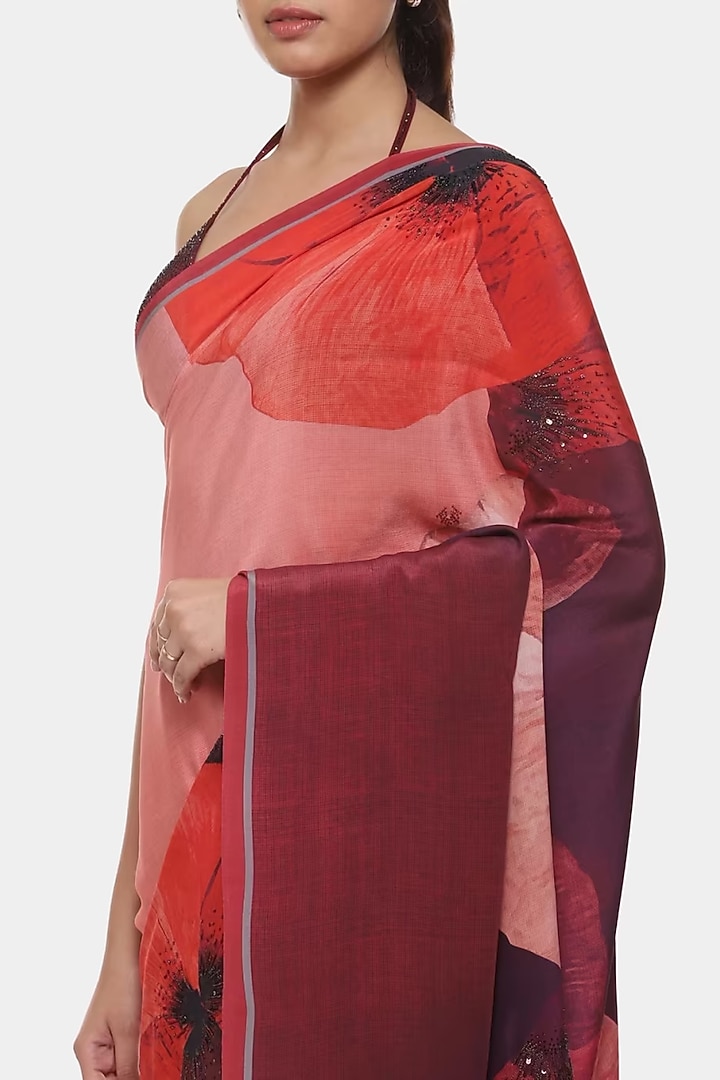 Multi-Colored Crepe Printed & Thread Work Wedding Saree by Satya Paul at Pernia's Pop Up Shop