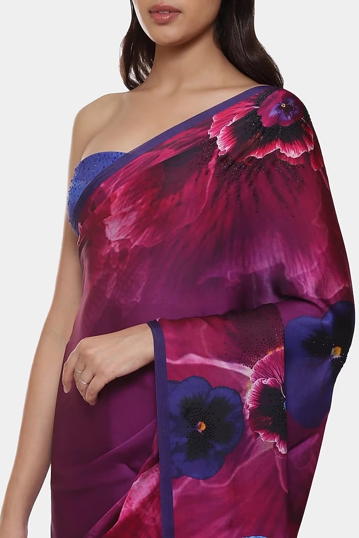 Multi-Colored Georgette Satin Wedding Saree by Satya Paul at Pernia's Pop Up Shop