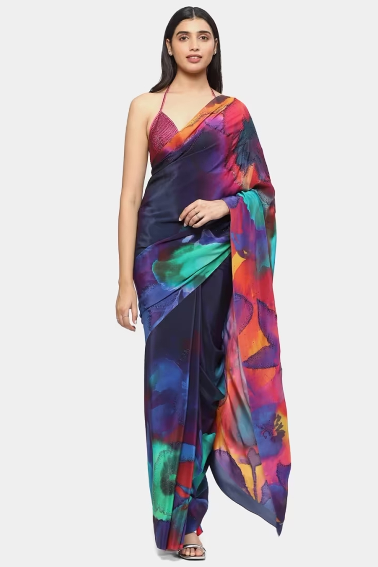 Multi-Colored Crepe Wedding Saree by Satya Paul at Pernia's Pop Up Shop