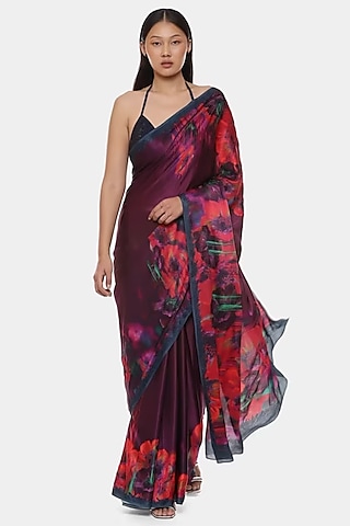 Multi-Colored Satin Georgette & Silk Satin Saree by Satya Paul