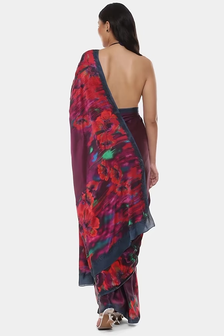 Multi-Colored Satin Georgette & Silk Satin Wedding Saree by Satya Paul at Pernia's Pop Up Shop