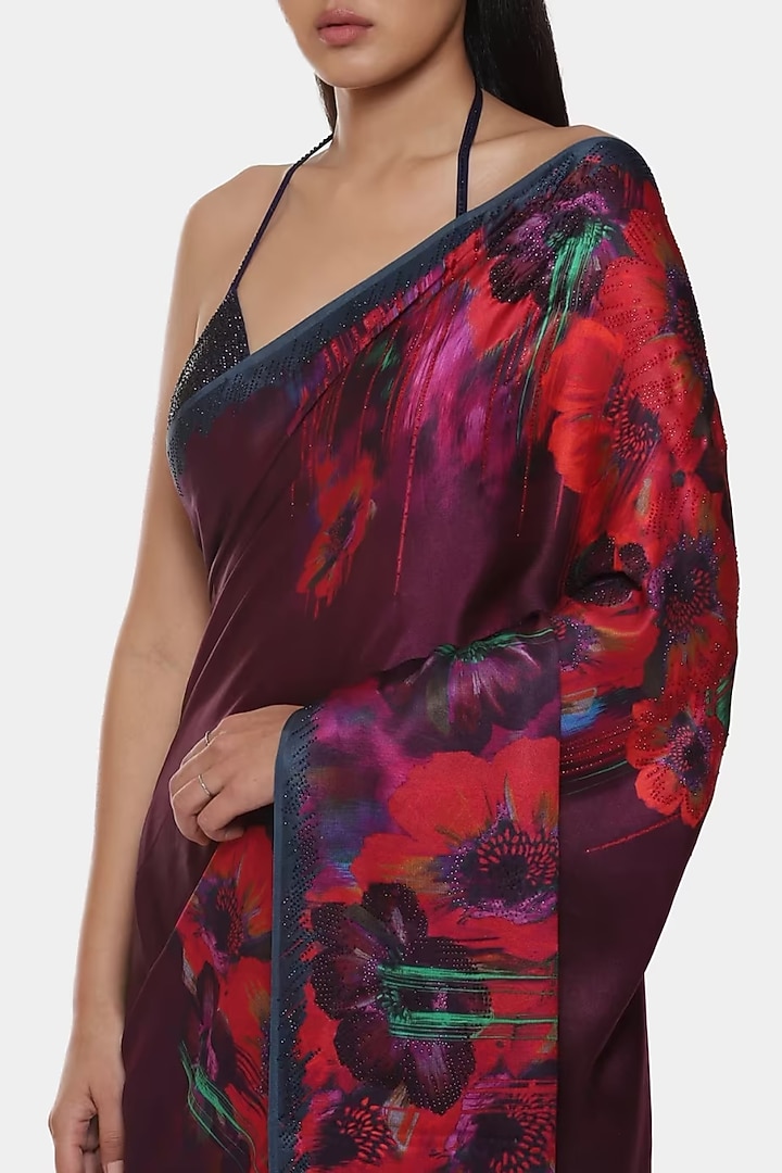Multi-Colored Satin Georgette & Silk Satin Wedding Saree by Satya Paul at Pernia's Pop Up Shop