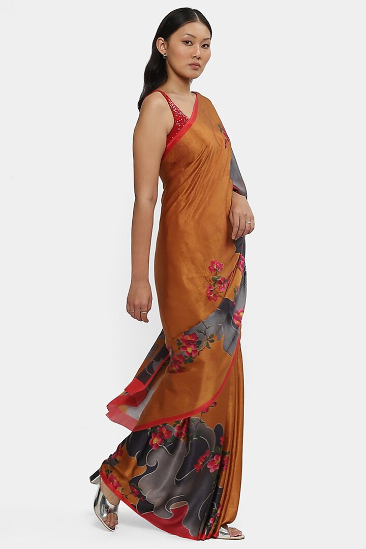 Multi-Colored Satin Georgette Party Wear Saree by Satya Paul at Pernia's Pop Up Shop