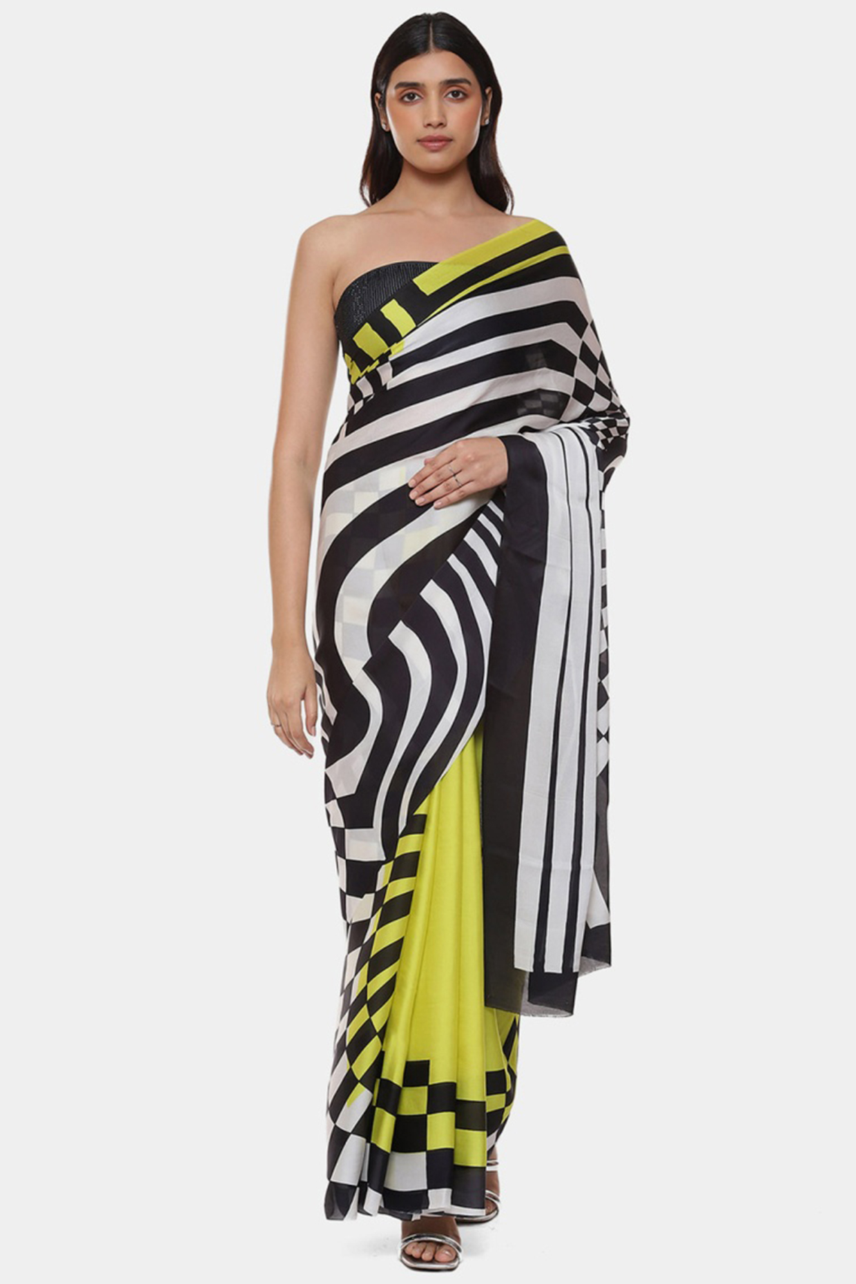 Multi-Colored Satin Georgette Printed Party Wear Saree by Satya Paul at Pernia's Pop Up Shop