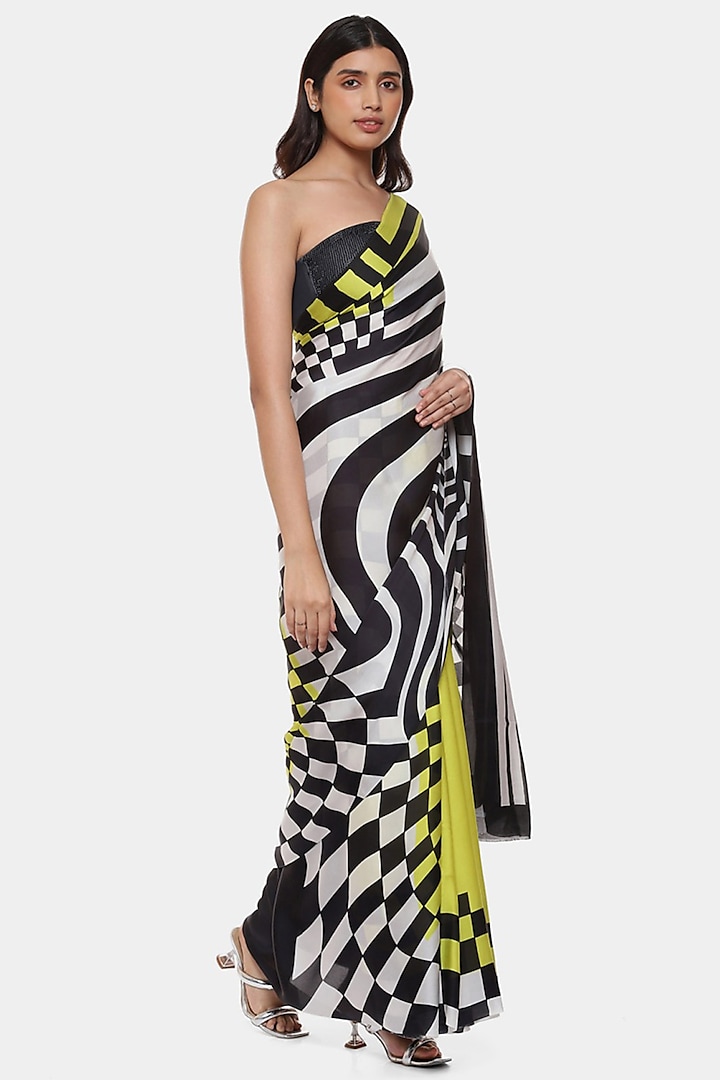 Multi-Colored Satin Georgette Printed Party Wear Saree by Satya Paul at Pernia's Pop Up Shop