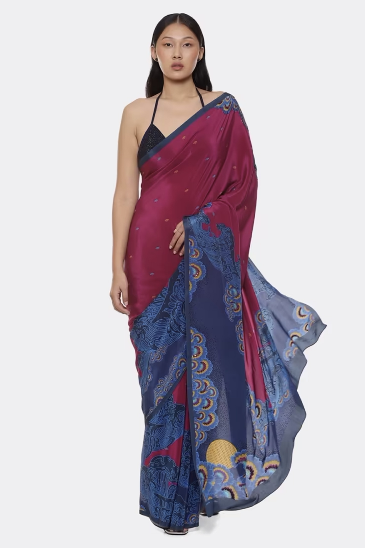 Multi-Colored Soft Crepe Wedding Saree by Satya Paul at Pernia's Pop Up Shop