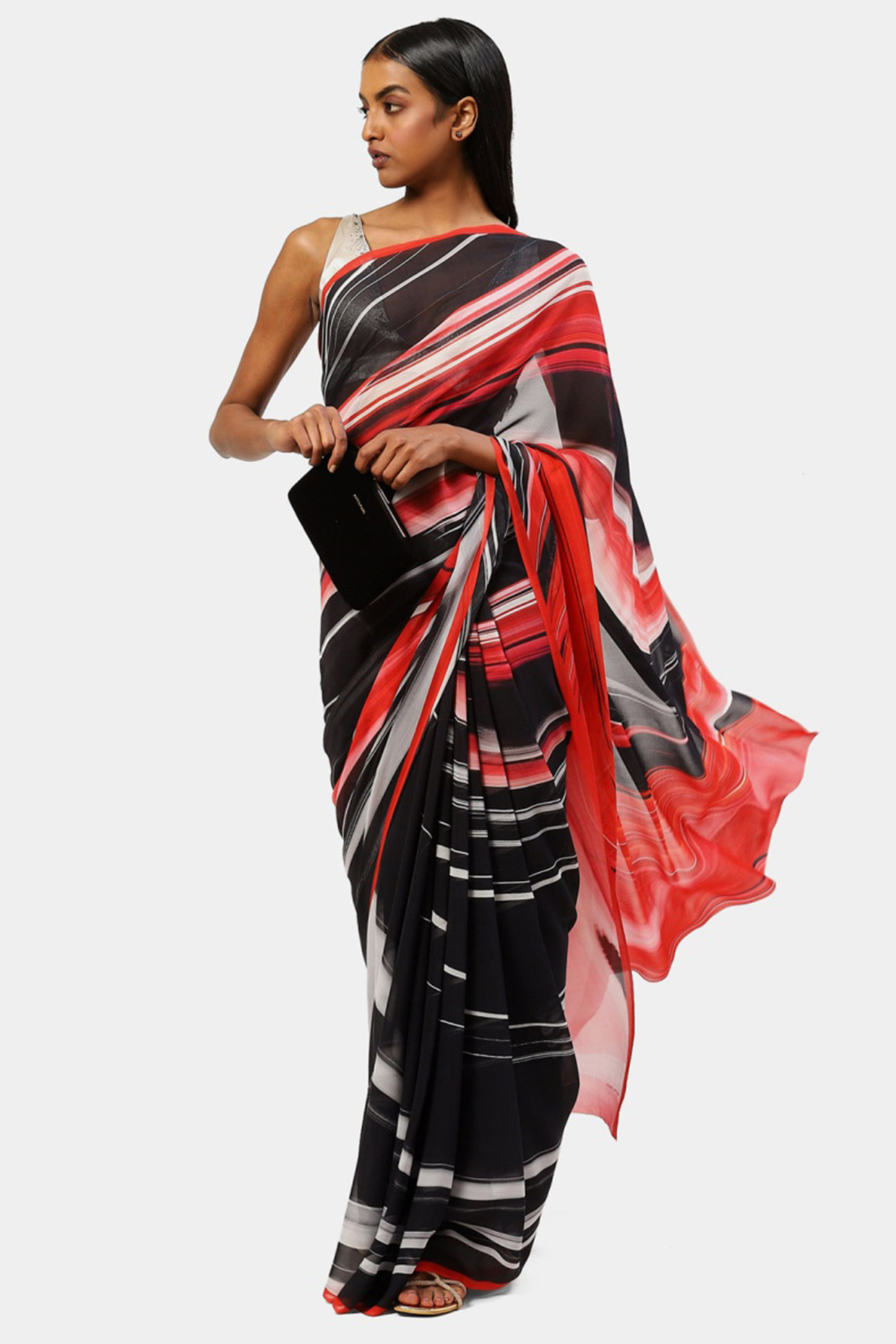 Multi-Colored Silk Chiffon & Silk Georgette Marble Printed Party Wear Saree by Satya Paul at Pernia's Pop Up Shop