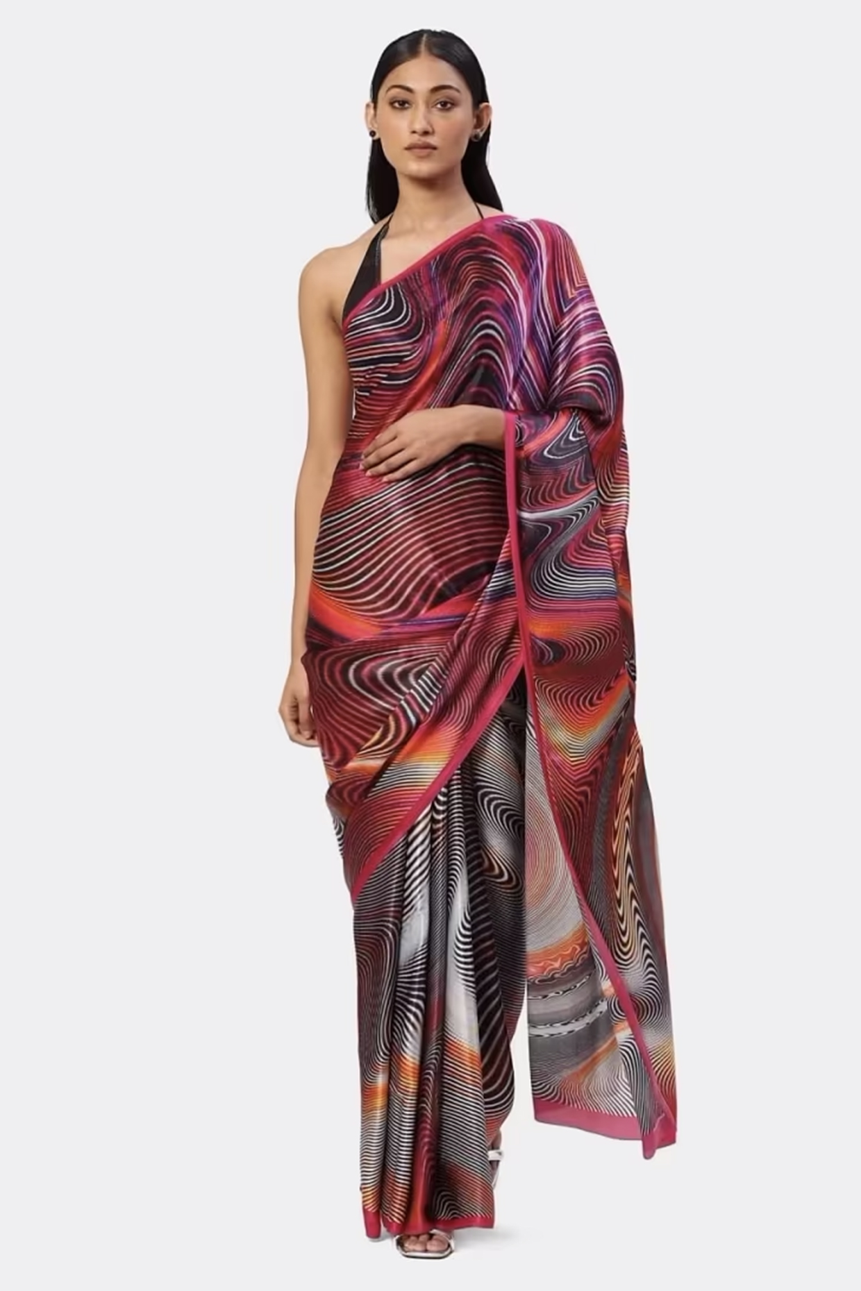 Multi-Colored Georgette Satin Printed Party Wear Saree by Satya Paul at Pernia's Pop Up Shop