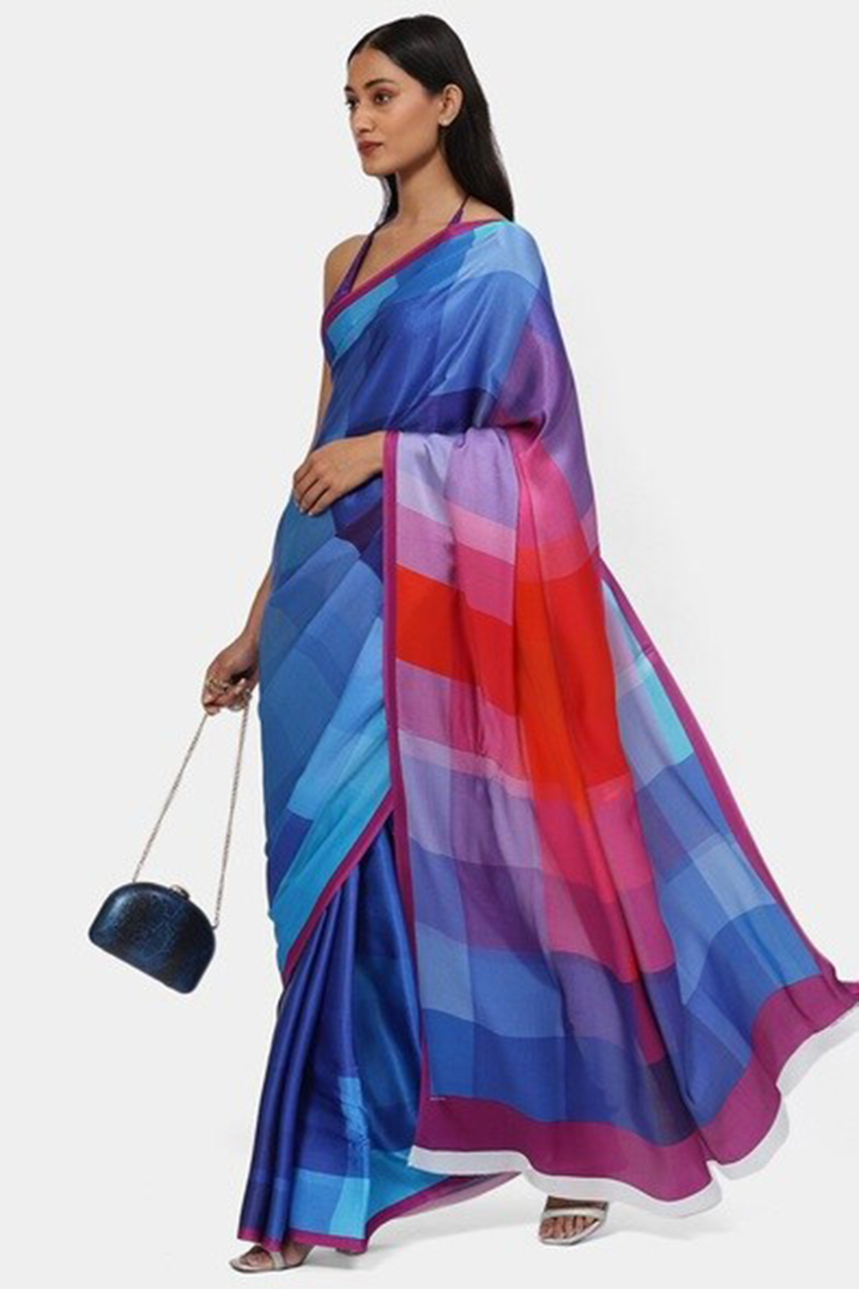 Multi-Colored Satin Georgette & Silk Color Blocked Party Wear Saree by Satya Paul at Pernia's Pop Up Shop