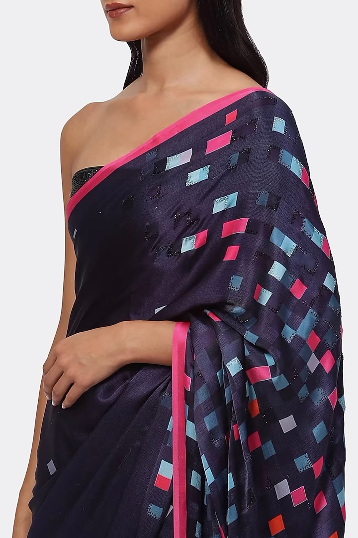 Multi-Colored Satin Georgette Wedding Saree by Satya Paul at Pernia's Pop Up Shop